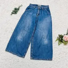 【AZUL by moussy】❣️ワイドデニムパンツ❣️タック ダメージ 青 S