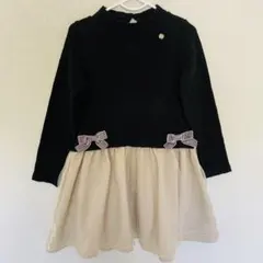 petit main キッズ 黒ニット・ベージュシフォンワンピース 110