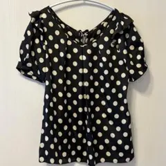 水玉模様 半袖ブラウス バックリボン付き
