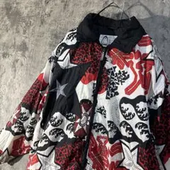 【入手困難 HEAD ナイロンジャケット】90s 派手柄 赤×黒×白 Lサイズ