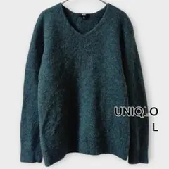 UNIQLOウール100%Vネックニット Lサイズ グリーン系