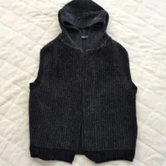 COMME CA フード付きニットベスト ダークグレー