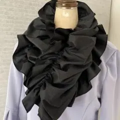 着物リメイク☆大島紬(紺系)のフレアたっぷりギャザーストール90㌢丈