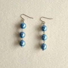 ♥️アッシュブルーの連パール♪ロングピアス　ハンドメイド　サージカルステンレス