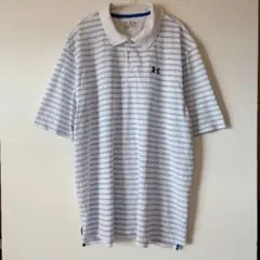 UNDER ARMOUR【2XL】白青ボーダー 半袖ポロシャツゴルフウェアビッグのサムネイル