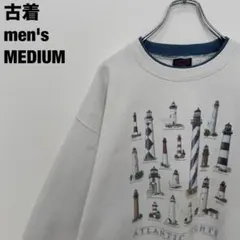 90's 古着 SOFFE ソフィー スウェット 灯台プリント 図鑑 ホワイトMのサムネイル
