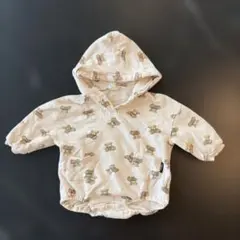 クマのプリント フード付きロンパース