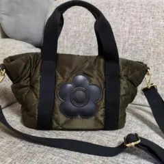 マリークワント　2way　ナイロン　キルティング　ミニ　ショルダーバッグ　カーキ