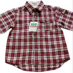 新品/miki HOUSE 赤チェック柄　長袖シャツ　ミキハウス　100センチ