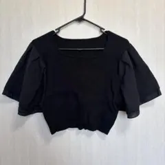 GRL フレア袖 クロップドトップス 黒色