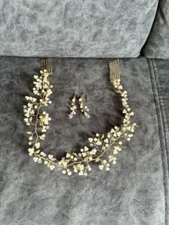 ヘッドドレス　ウェディング+ピアスセット