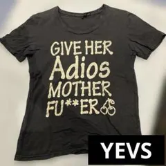 YEVS イーブス　S メンズ　半袖　Tシャツ 黒T プリント　白　丸襟　古着のサムネイル