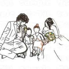 家族・結婚式のモノクロイラスト