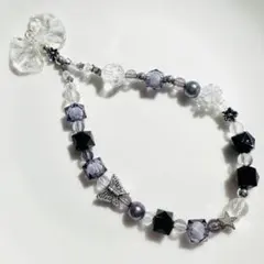 ☁︎ビーズ スマホ 韓国ストラップ 黒系 モノクロチャーム コレクトブック☁︎Y2K