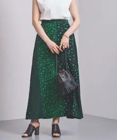 UNITED ARROWS　フラワードットプリントスカート　グリーン　花柄ロング