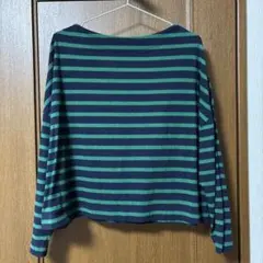 nano universeナノユニバースネイビーグリーンストライプ長袖Tシャツ