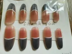 キャッツアイ石フレンチネイルチップ 10個セット sサイズ接着剤付き