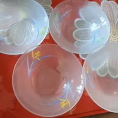 ✨香蘭社花柄の透明硝子皿 4個セット✨のサムネイル