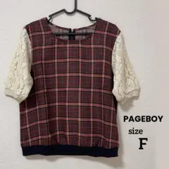 PAGEBOY ページボーイ チェック柄 レース袖 半袖カットソー Fのサムネイル