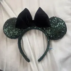 ミッキー耳カチューシャ 緑色 スパンコール