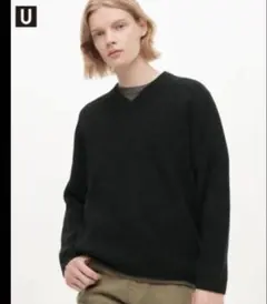 ユニクロu プレミアムラムリブvネックセンター　黒　 Lサイズ