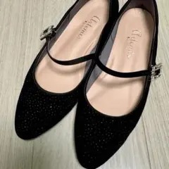 DIANA ダイアナ ビジュー フラットパンプス 24cm ブラック