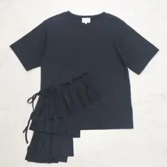 ランバンオンブルー　アシンメトリーフリルシャツ　黒　半袖T　38　M