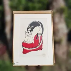 原田泰治 オリジナル木版画 「ねこ」 額装品（247／288）証明書付 原田泰治 リトグラフ ねこ 1991年 67/288 限定版画 額装 証明書 - メルカリ