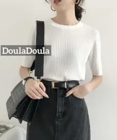 k1290 DoulaDoula 5分袖サマーリブニットトップス ホワイト