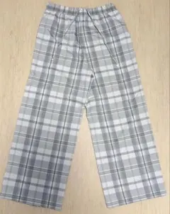 GU グレー系チェック ワイドパンツ