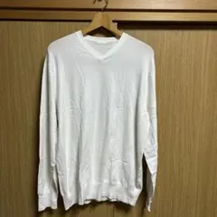 ホワイト Vネック ニット XL