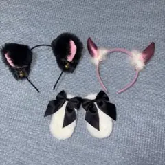 コスプレ カチューシャ 3点セット 猫耳 悪魔の角 うさ耳