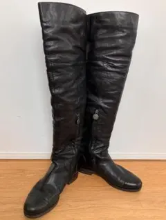 ブラックロングブーツ 本革 GEOX ニーハイデザイン 黒 ヴィンテージ 24㎝のサムネイル