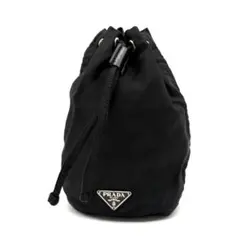【良品！✨】PRADA 巾着ミニポーチ バッグ ナイロン 三角ロゴ ブラック