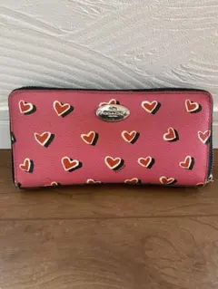 コーチcoachハート柄ピンク長財布