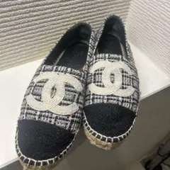 CHANEL エスパドリーユ ツイード ブラック ホワイト 42 - メルカリ