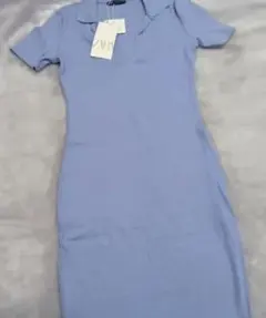２日間限定 新品 タグ付 ZARA ライトブルー ポロシャツデザイン ワンピース