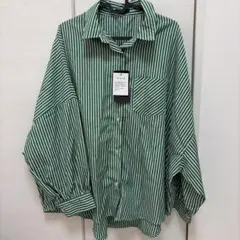 タグ付き　ストライプ柄　グリーン　ゆったり　M シャツ　大きめ　新品未使用　緑