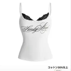 SHEIN ロゴプリント キャミソール ホワイト レース タンクトップ