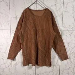 ブラウン系 オレンジ系 波状 ライン柄 長袖トップス カットソー