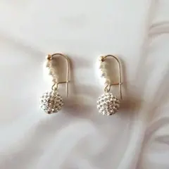 スワロフスキー☆14kgpフック クリスタルパール&クリアパヴェボール ピアス