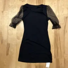 黒 シースルー パフスリーブ ミニワンピース