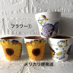 ⁠【4個セット】多肉植物2.5号鉢 両面デザイン デコパージュ鉢 植木鉢