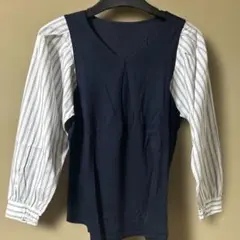 異素材バルーンスリーブカットソー　ネイビー系❣️ 新品未使用。