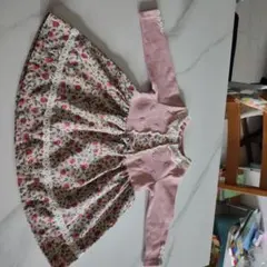 ピンク花柄長袖ワンピース(~95cm)