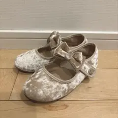 ベージュピンク　リボン付きバレエシューズ