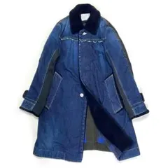 sacai サカイ リメイクボアデニムコート チェック 切り替え インディゴ M