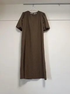 ギンガムチェック 半袖ワンピース ブラウン