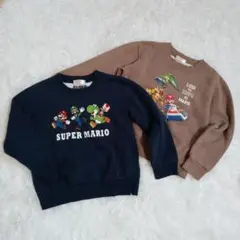 120cmトレーナー 長袖　スーパーマリオ キッズ　裏起毛　ブラウン　ネイビー