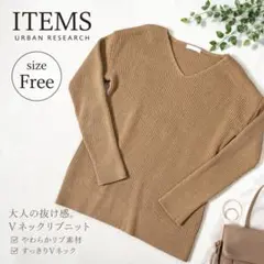 ITEMS URBAN RESEARCH Vネック リブニット F キャメルのサムネイル
